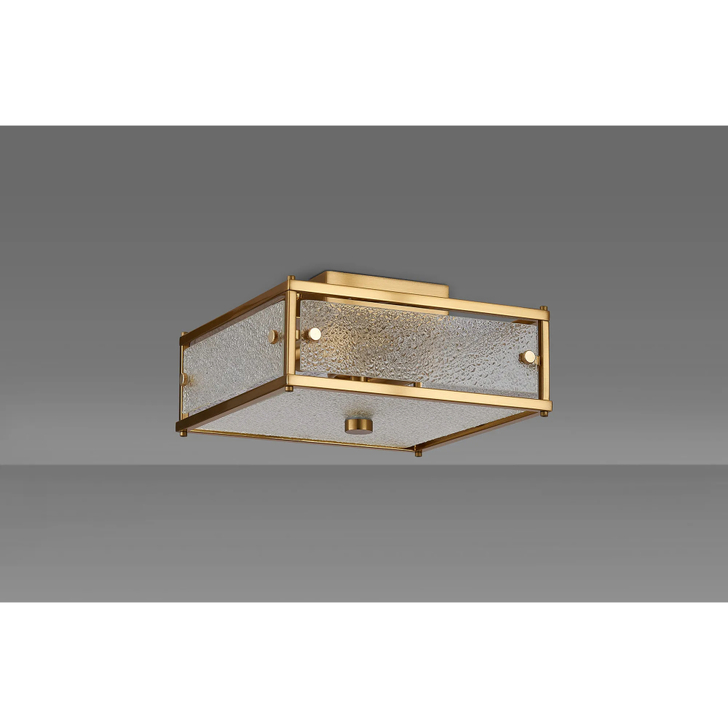 Idolite Vault 25x25cm 2 Light Square Flush Bathroom Ceiling Light Brass/Clear Diamond Pattern (C) Glass - IP44