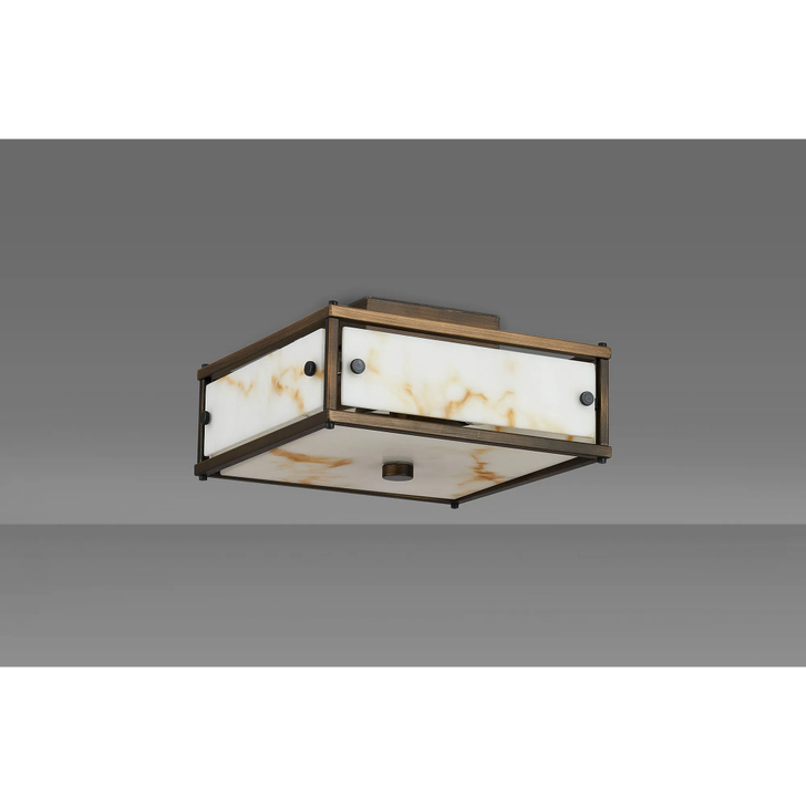 Idolite Vault 25x25cm 2 Light Square Flush Bathroom Ceiling Light Painted Bronze/Brown Faux Alabaster (B) Glass - IP44