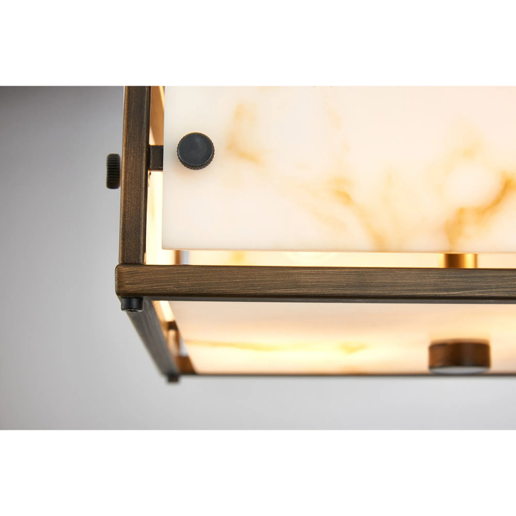 Idolite Vault 25x25cm 2 Light Square Flush Bathroom Ceiling Light Painted Bronze/Brown Faux Alabaster (B) Glass - IP44