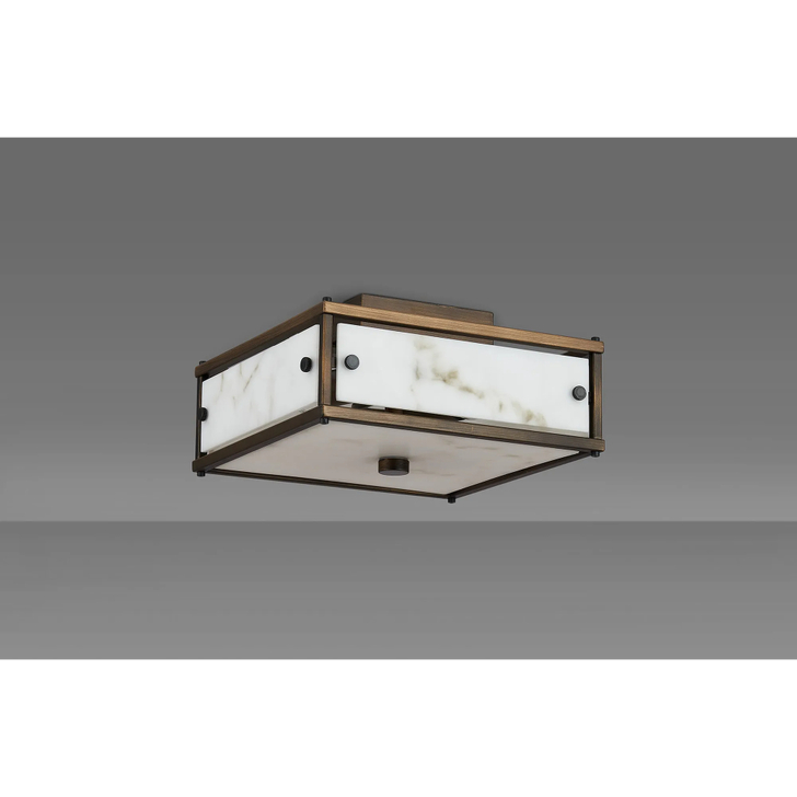 Idolite Vault 25x25cm 2 Light Square Flush Bathroom Ceiling Light Painted Bronze/Grey Faux Alabaster (B) Glass - IP44