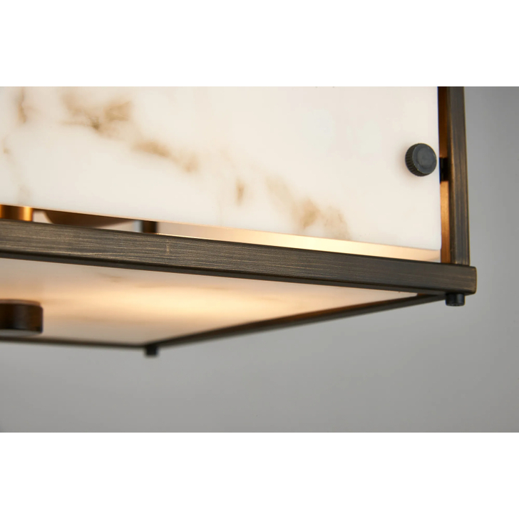 Idolite Vault 25x25cm 2 Light Square Flush Bathroom Ceiling Light Painted Bronze/Grey Faux Alabaster (B) Glass - IP44