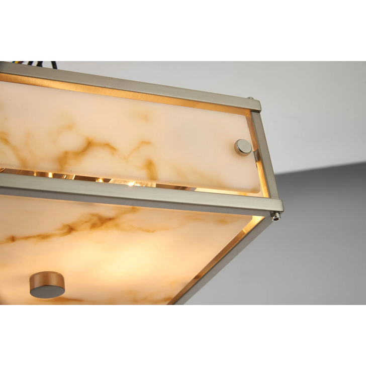 Idolite Vault 25x25cm 2 Light Square Flush Bathroom Ceiling Light Satin Nickel/Brown Faux Alabaster (B) Glass - IP44