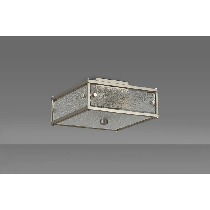 Idolite Vault 25x25cm 2 Light Square Flush Bathroom Ceiling Light Satin Nickel/Clear Diamond Pattern (C) Glass - IP44