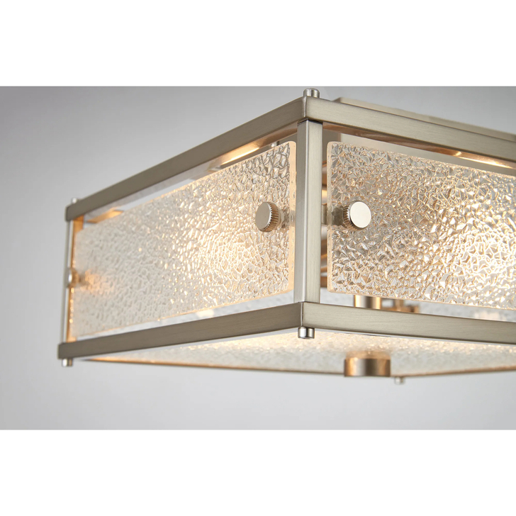 Idolite Vault 25x25cm 2 Light Square Flush Bathroom Ceiling Light Satin Nickel/Clear Diamond Pattern (C) Glass - IP44