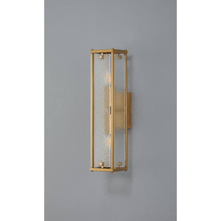 Idolite Vault 40cm 2 Light Rectangular Bathroom Wall Light Brass/Clear Diamond Pattern (C) Glass - IP44