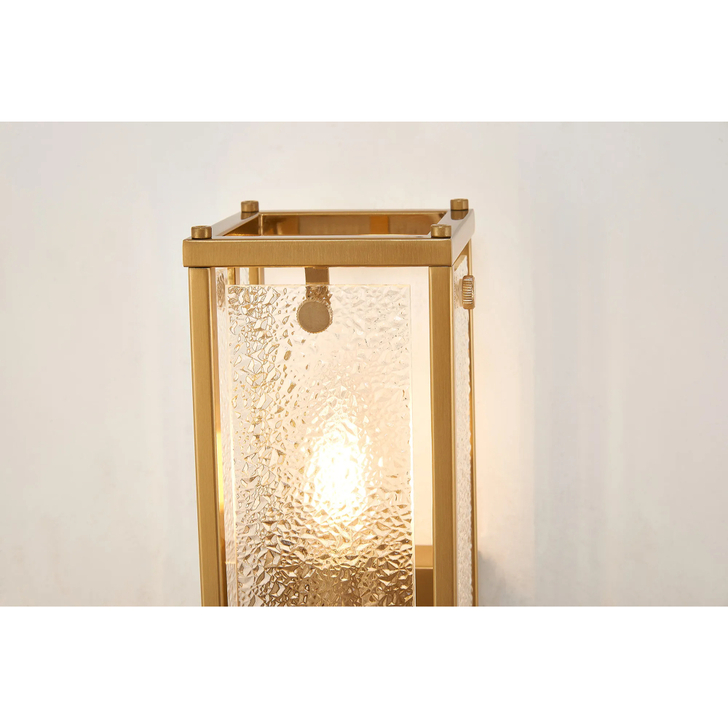Idolite Vault 40cm 2 Light Rectangular Bathroom Wall Light Brass/Clear Diamond Pattern (C) Glass - IP44