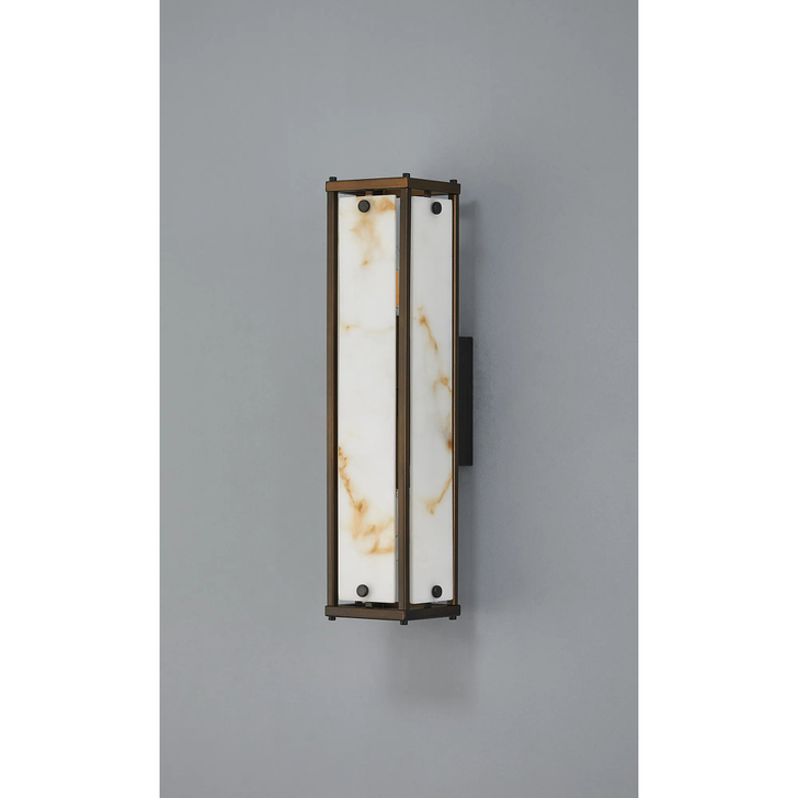 Idolite Vault 40cm 2 Light Rectangular Bathroom Wall Light Painted Bronze/Brown Faux Alabaster (B) Glass - IP44