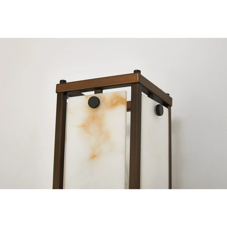 Idolite Vault 40cm 2 Light Rectangular Bathroom Wall Light Painted Bronze/Brown Faux Alabaster (B) Glass - IP44
