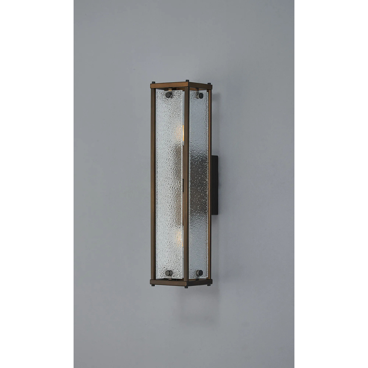 Idolite Vault 40cm 2 Light Rectangular Bathroom Wall Light Painted Bronze/Clear Diamond Pattern (C) Glass - IP44