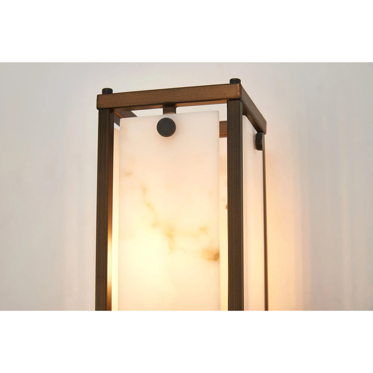 Idolite Vault 40cm 2 Light Rectangular Bathroom Wall Light Painted Bronze/Grey Faux Alabaster (B) Glass - IP44