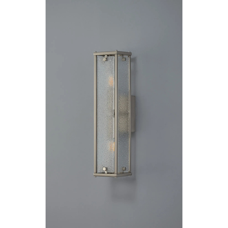 Idolite Vault 40cm 2 Light Rectangular Bathroom Wall Light Satin Nickel/Clear Diamond Pattern (C) Glass - IP44