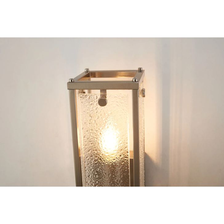 Idolite Vault 40cm 2 Light Rectangular Bathroom Wall Light Satin Nickel/Clear Diamond Pattern (C) Glass - IP44
