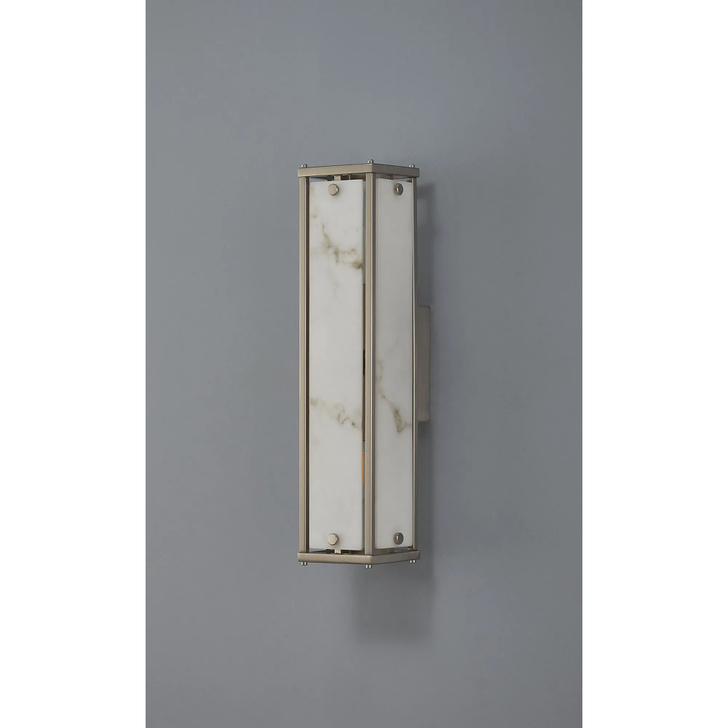 Idolite Vault 40cm 2 Light Rectangular Bathroom Wall Light Satin Nickel/Grey Faux Alabaster (B) Glass - IP44
