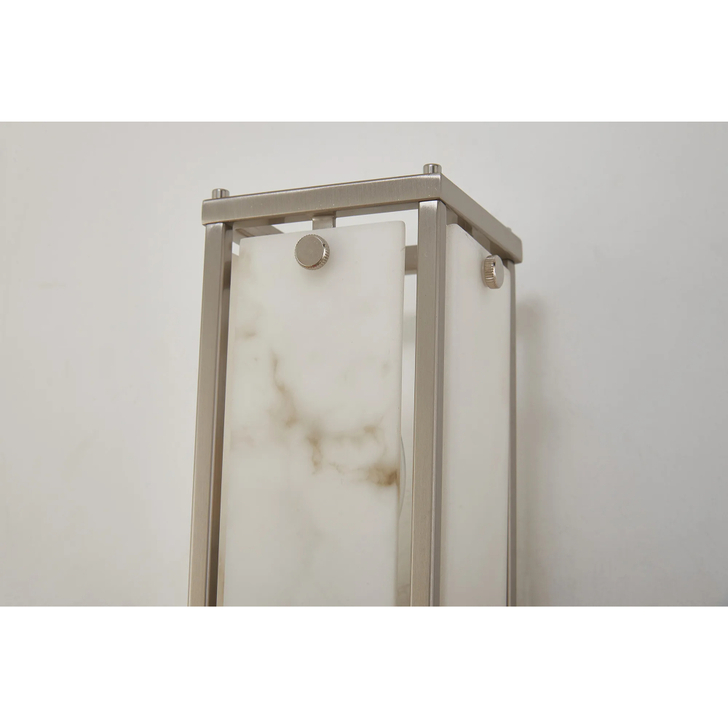 Idolite Vault 40cm 2 Light Rectangular Bathroom Wall Light Satin Nickel/Grey Faux Alabaster (B) Glass - IP44