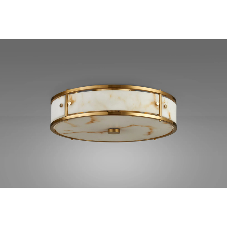 Idolite Vault 40cm 4 Light Round Flush Bathroom Ceiling Light Brass/Brown Faux Alabaster (B) Glass - IP44