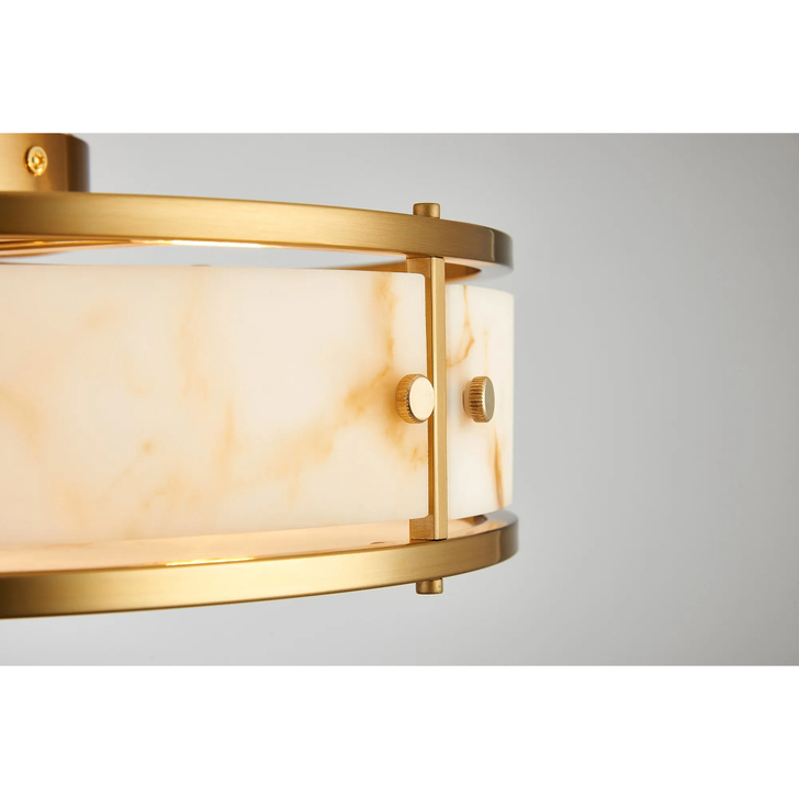 Idolite Vault 40cm 4 Light Round Flush Bathroom Ceiling Light Brass/Brown Faux Alabaster (B) Glass - IP44