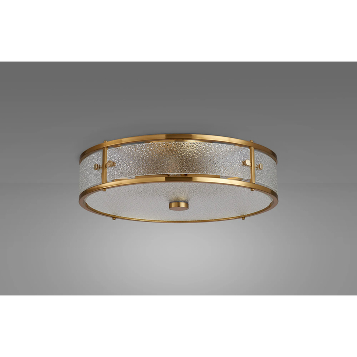 Idolite Vault 40cm 4 Light Round Flush Bathroom Ceiling Light Brass/Clear Diamond Pattern (C) Glass - IP44