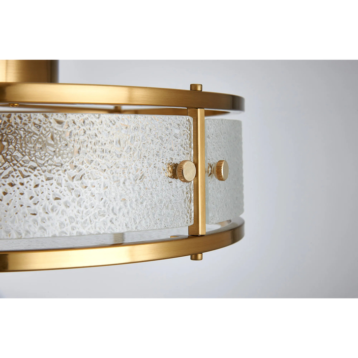 Idolite Vault 40cm 4 Light Round Flush Bathroom Ceiling Light Brass/Clear Diamond Pattern (C) Glass - IP44