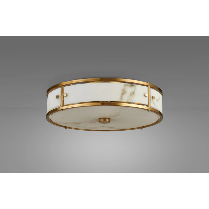 Idolite Vault 40cm 4 Light Round Flush Bathroom Ceiling Light Brass/Grey Faux Alabaster (B) Glass - IP44