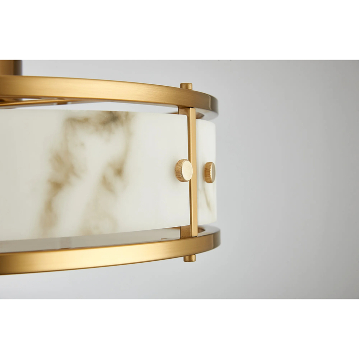 Idolite Vault 40cm 4 Light Round Flush Bathroom Ceiling Light Brass/Grey Faux Alabaster (B) Glass - IP44