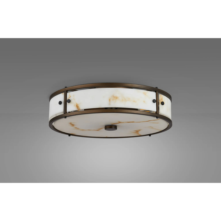 Idolite Vault 40cm 4 Light Round Flush Bathroom Ceiling Light Painted Bronze/Brown Faux Alabaster (B) Glass - IP44