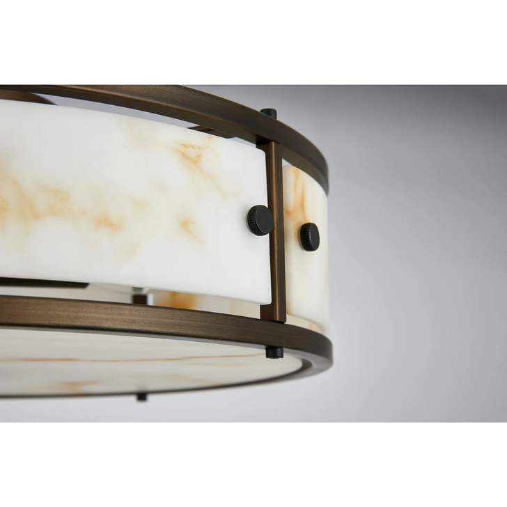 Idolite Vault 40cm 4 Light Round Flush Bathroom Ceiling Light Painted Bronze/Brown Faux Alabaster (B) Glass - IP44