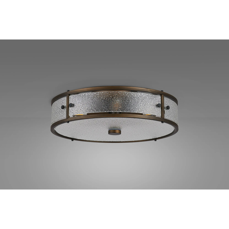 Idolite Vault 40cm 4 Light Round Flush Bathroom Ceiling Light Painted Bronze/Clear Diamond Pattern (C) Glass - IP44