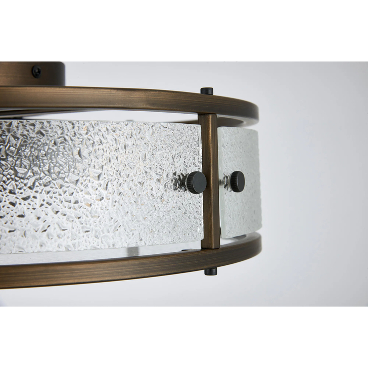 Idolite Vault 40cm 4 Light Round Flush Bathroom Ceiling Light Painted Bronze/Clear Diamond Pattern (C) Glass - IP44