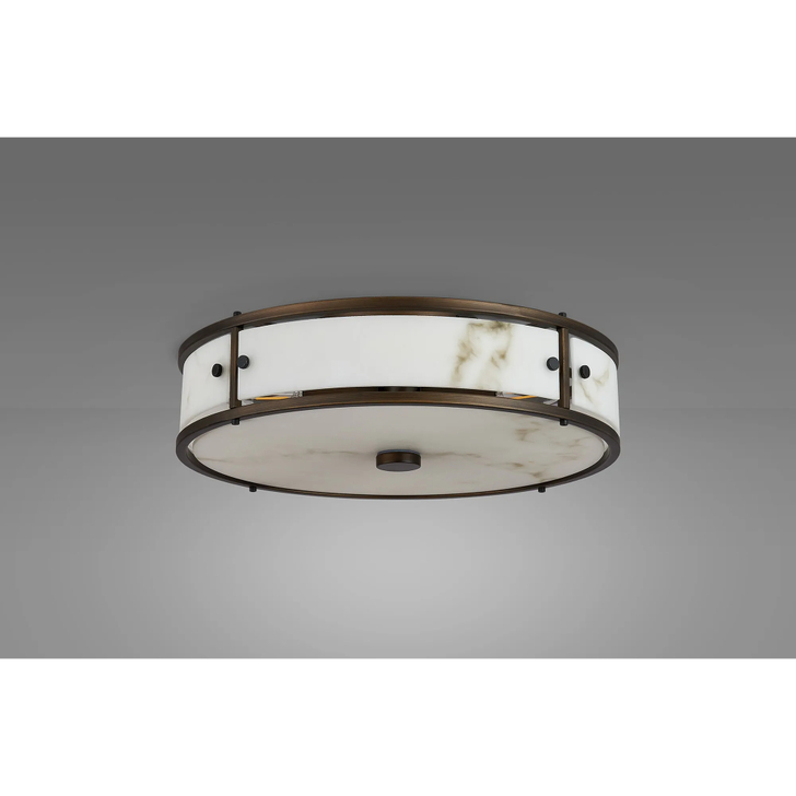 Idolite Vault 40cm 4 Light Round Flush Bathroom Ceiling Light Painted Bronze/Grey Faux Alabaster (B) Glass - IP44