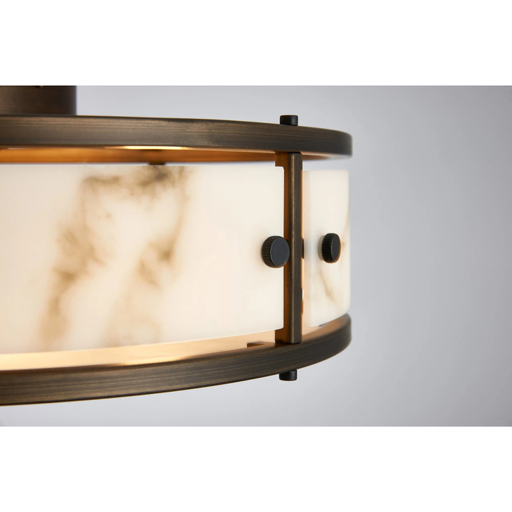 Idolite Vault 40cm 4 Light Round Flush Bathroom Ceiling Light Painted Bronze/Grey Faux Alabaster (B) Glass - IP44
