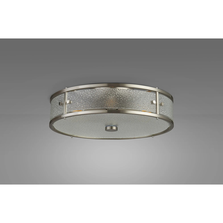 Idolite Vault 40cm 4 Light Round Flush Bathroom Ceiling Light Satin Nickel/Clear Diamond Pattern (C) Glass - IP44