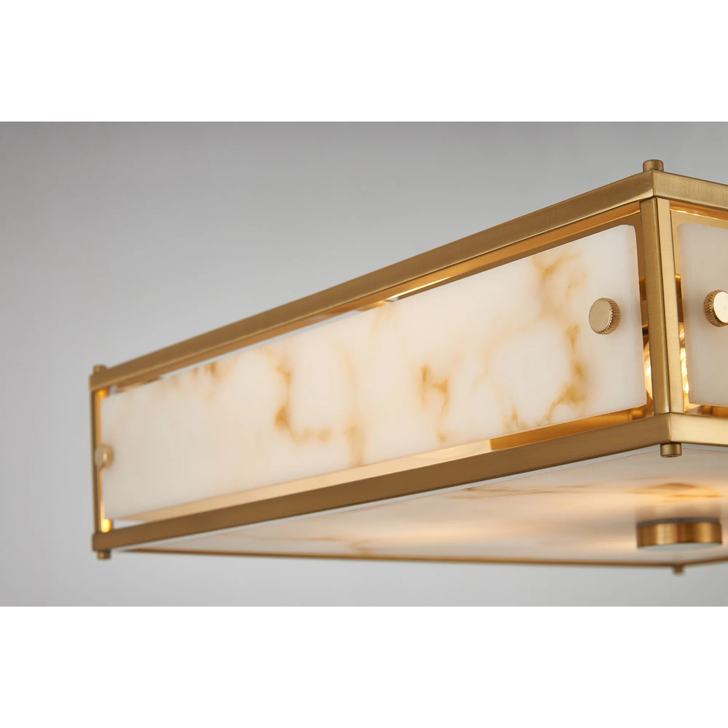 Idolite Vault 40x40cm 4 Light Square Flush Bathroom Ceiling Light Brass/Brown Faux Alabaster (B) Glass - IP44