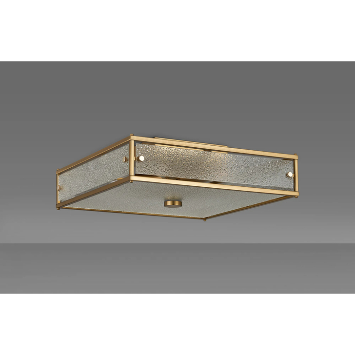 Idolite Vault 40x40cm 4 Light Square Flush Bathroom Ceiling Light Brass/Clear Diamond Pattern (C) Glass - IP44