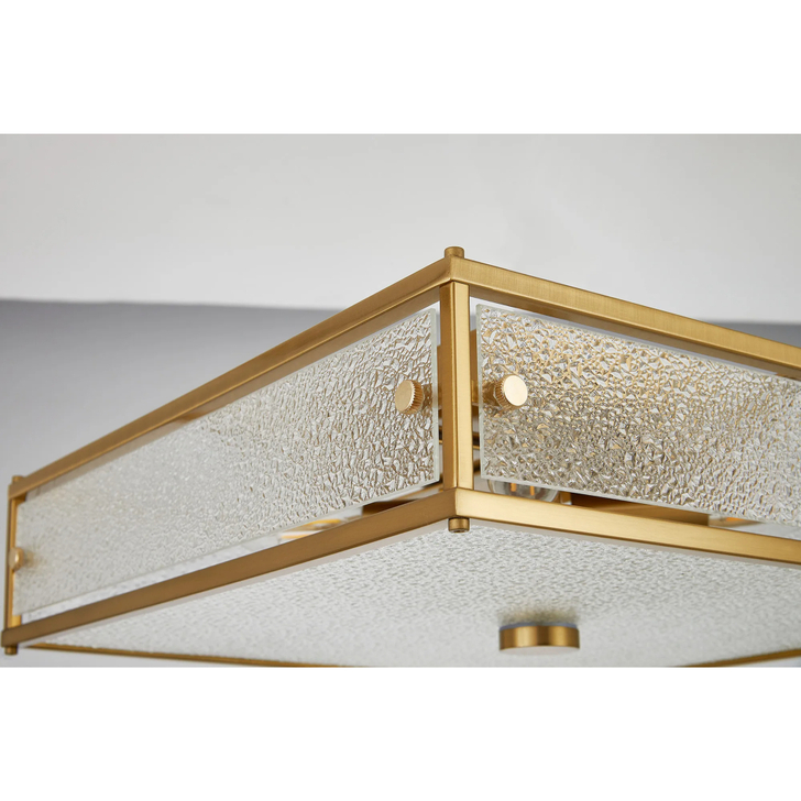 Idolite Vault 40x40cm 4 Light Square Flush Bathroom Ceiling Light Brass/Clear Diamond Pattern (C) Glass - IP44