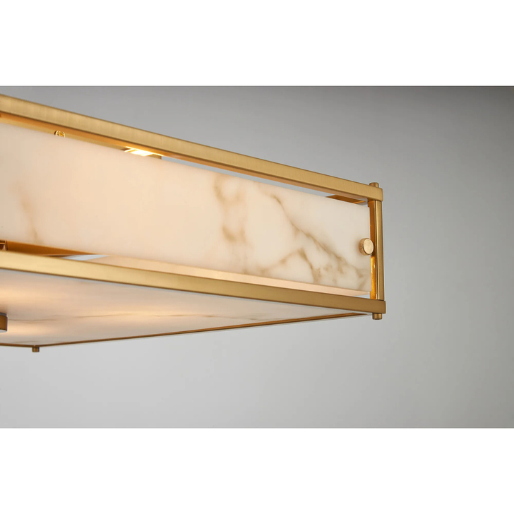 Idolite Vault 40x40cm 4 Light Square Flush Bathroom Ceiling Light Brass/Grey Faux Alabaster (B) Glass - IP44
