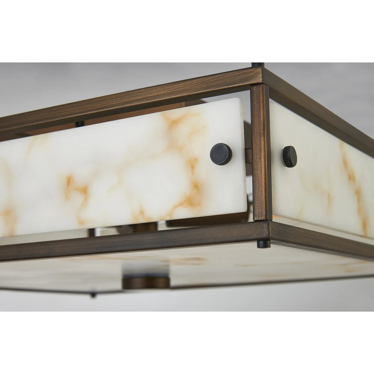Idolite Vault 40x40cm 4 Light Square Flush Bathroom Ceiling Light Painted Bronze/Brown Faux Alabaster (B) Glass - IP44