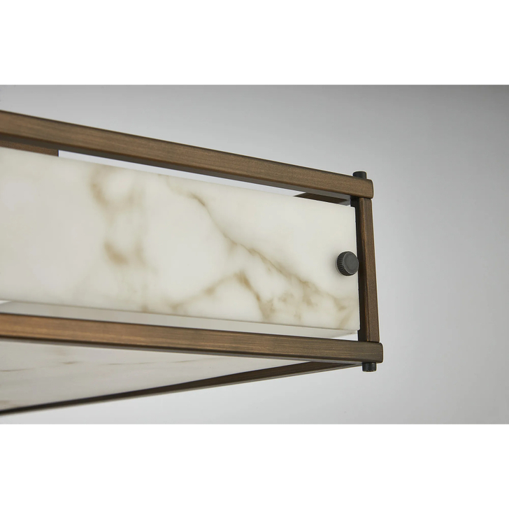 Idolite Vault 40x40cm 4 Light Square Flush Bathroom Ceiling Light Painted Bronze/Grey Faux Alabaster (B) Glass - IP44
