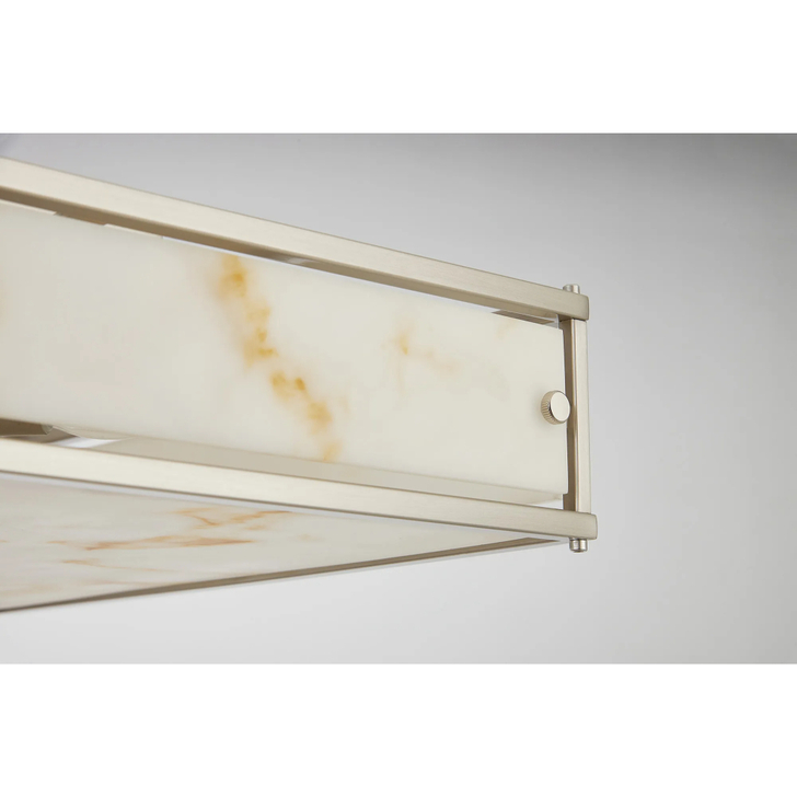Idolite Vault 40x40cm 4 Light Square Flush Bathroom Ceiling Light Satin Nickel/Brown Faux Alabaster (B) Glass - IP44