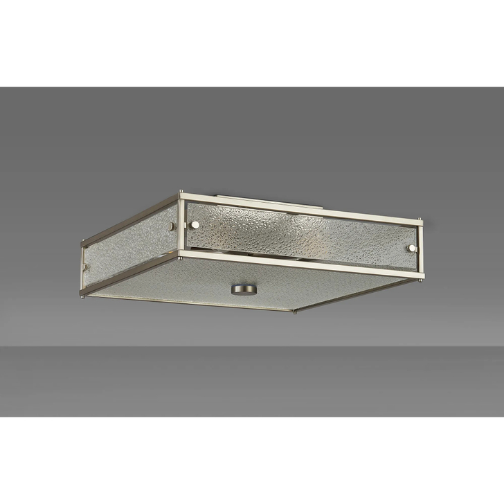 Idolite Vault 40x40cm 4 Light Square Flush Bathroom Ceiling Light Satin Nickel/Clear Diamond Pattern (C) Glass - IP44