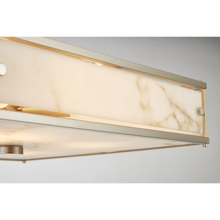 Idolite Vault 40x40cm 4 Light Square Flush Bathroom Ceiling Light Satin Nickel/Grey Faux Alabaster (B) Glass - IP44