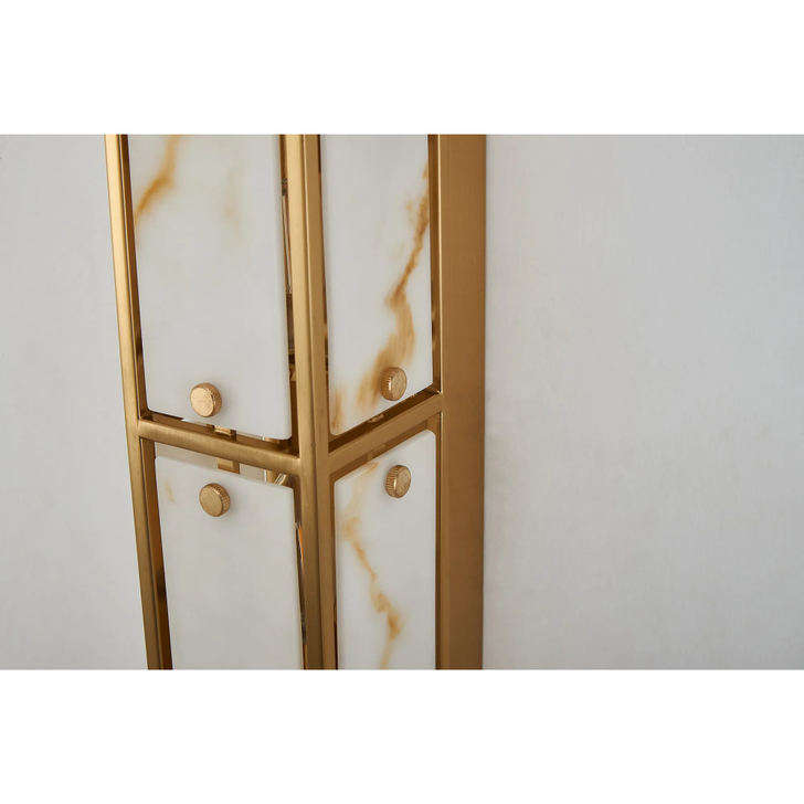 Idolite Vault 75cm 4 Light Rectangular Bathroom Wall Light Brass/Brown Faux Alabaster (B) Glass - IP44