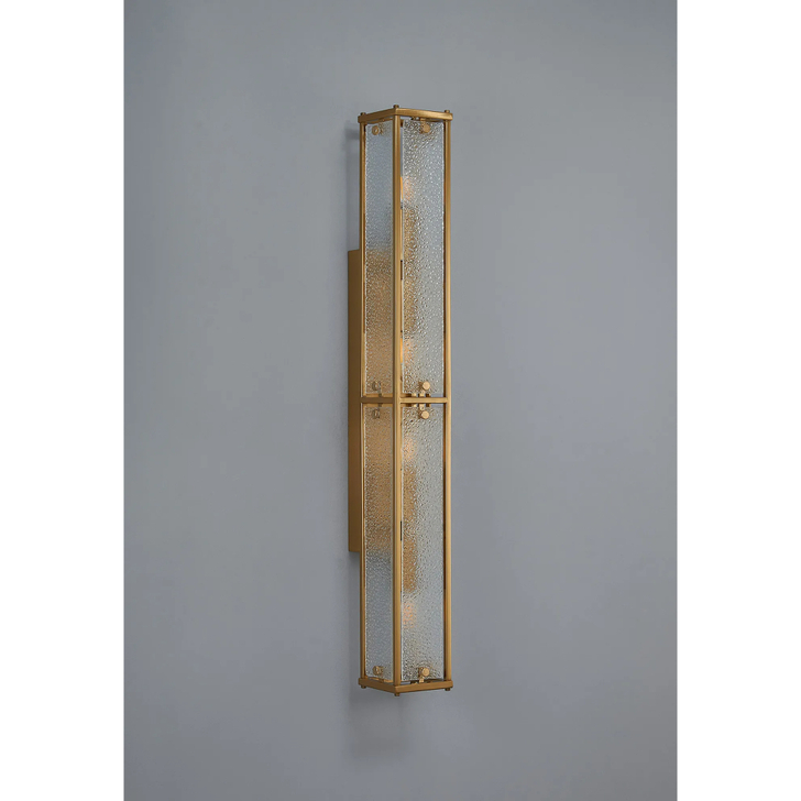 Idolite Vault 75cm 4 Light Rectangular Bathroom Wall Light Brass/Clear Diamond Pattern (C) Glass - IP44