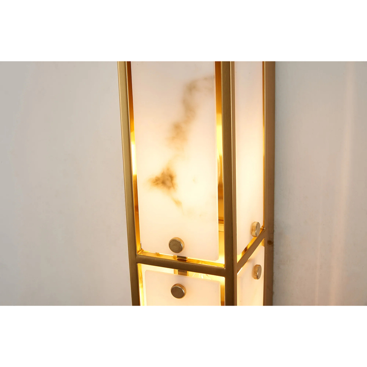Idolite Vault 75cm 4 Light Rectangular Bathroom Wall Light Brass/Grey Faux Alabaster (B) Glass - IP44