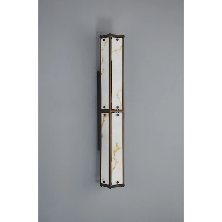 Idolite Vault 75cm 4 Light Rectangular Bathroom Wall Light Painted Bronze/Brown Faux Alabaster (B) Glass - IP44