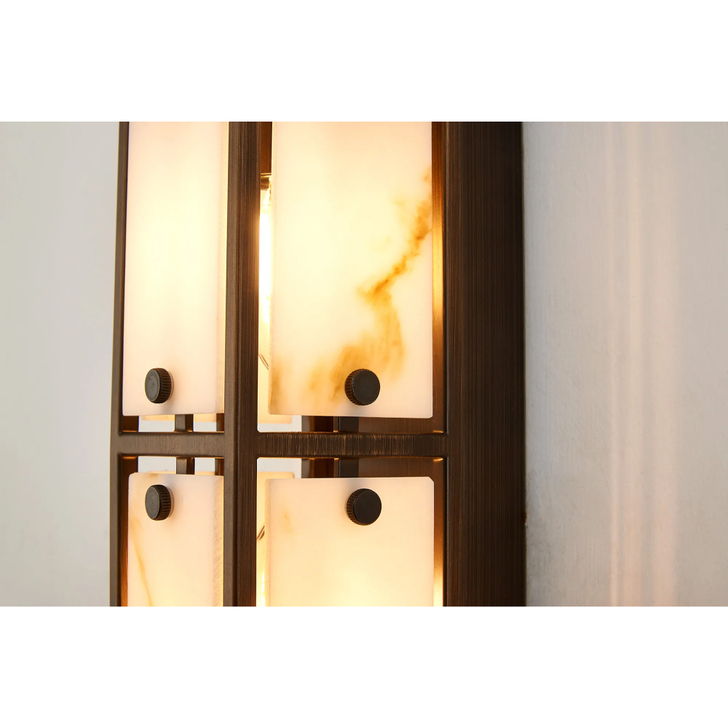 Idolite Vault 75cm 4 Light Rectangular Bathroom Wall Light Painted Bronze/Brown Faux Alabaster (B) Glass - IP44