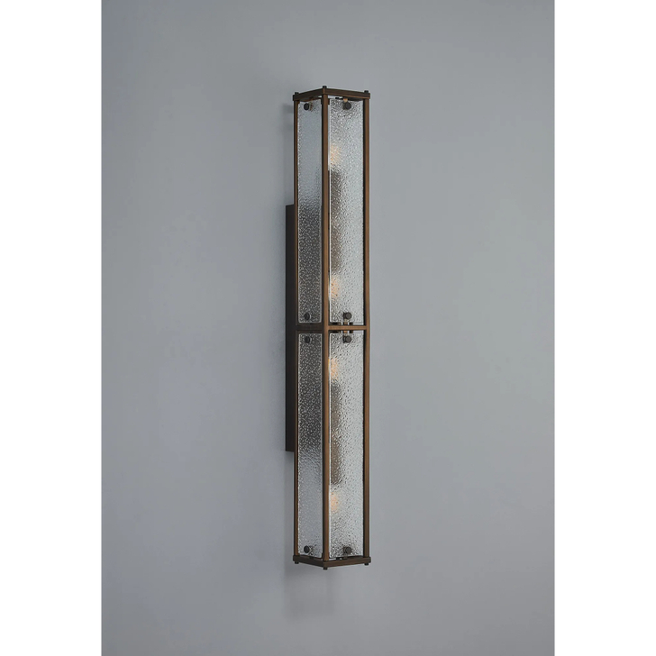 Idolite Vault 75cm 4 Light Rectangular Bathroom Wall Light Painted Bronze/Clear Diamond Pattern (C) Glass - IP44