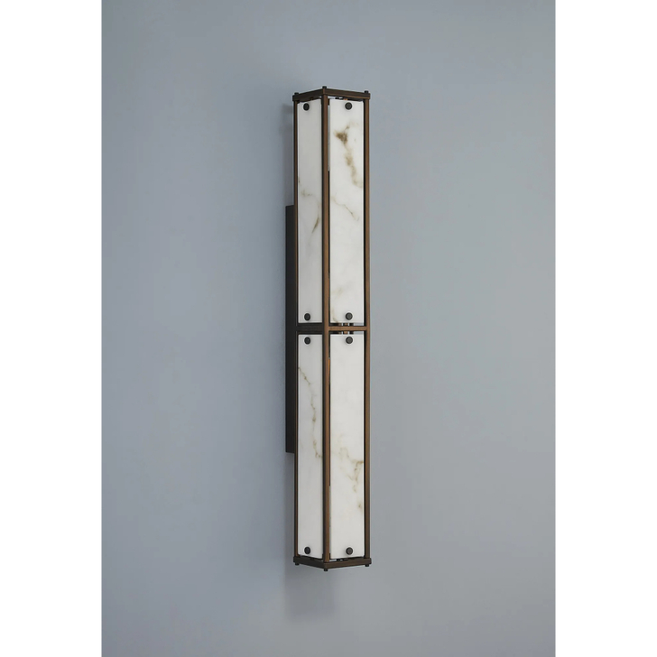 Idolite Vault 75cm 4 Light Rectangular Bathroom Wall Light Painted Bronze/Grey Faux Alabaster (B) Glass - IP44