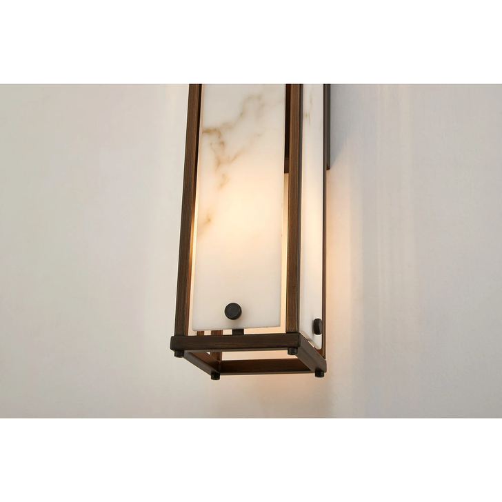 Idolite Vault 75cm 4 Light Rectangular Bathroom Wall Light Painted Bronze/Grey Faux Alabaster (B) Glass - IP44