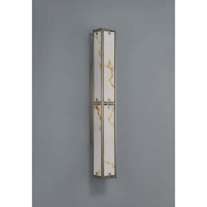 Idolite Vault 75cm 4 Light Rectangular Bathroom Wall Light Satin Nickel/Brown Faux Alabaster (B) Glass - IP44