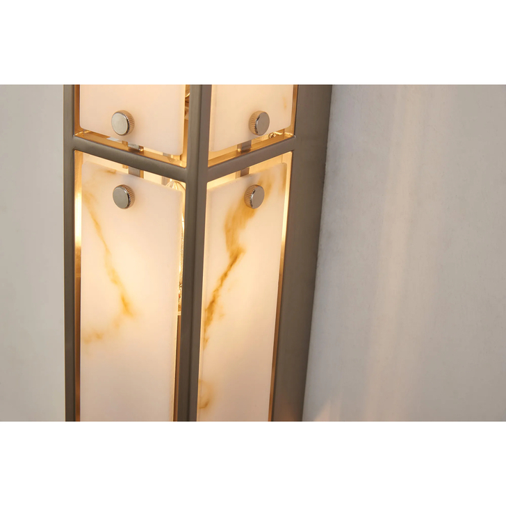 Idolite Vault 75cm 4 Light Rectangular Bathroom Wall Light Satin Nickel/Brown Faux Alabaster (B) Glass - IP44